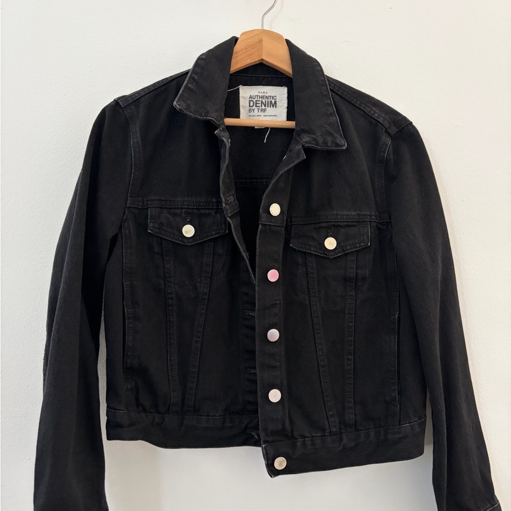 Zara Black Denim Jacket with Multicolor Buttons